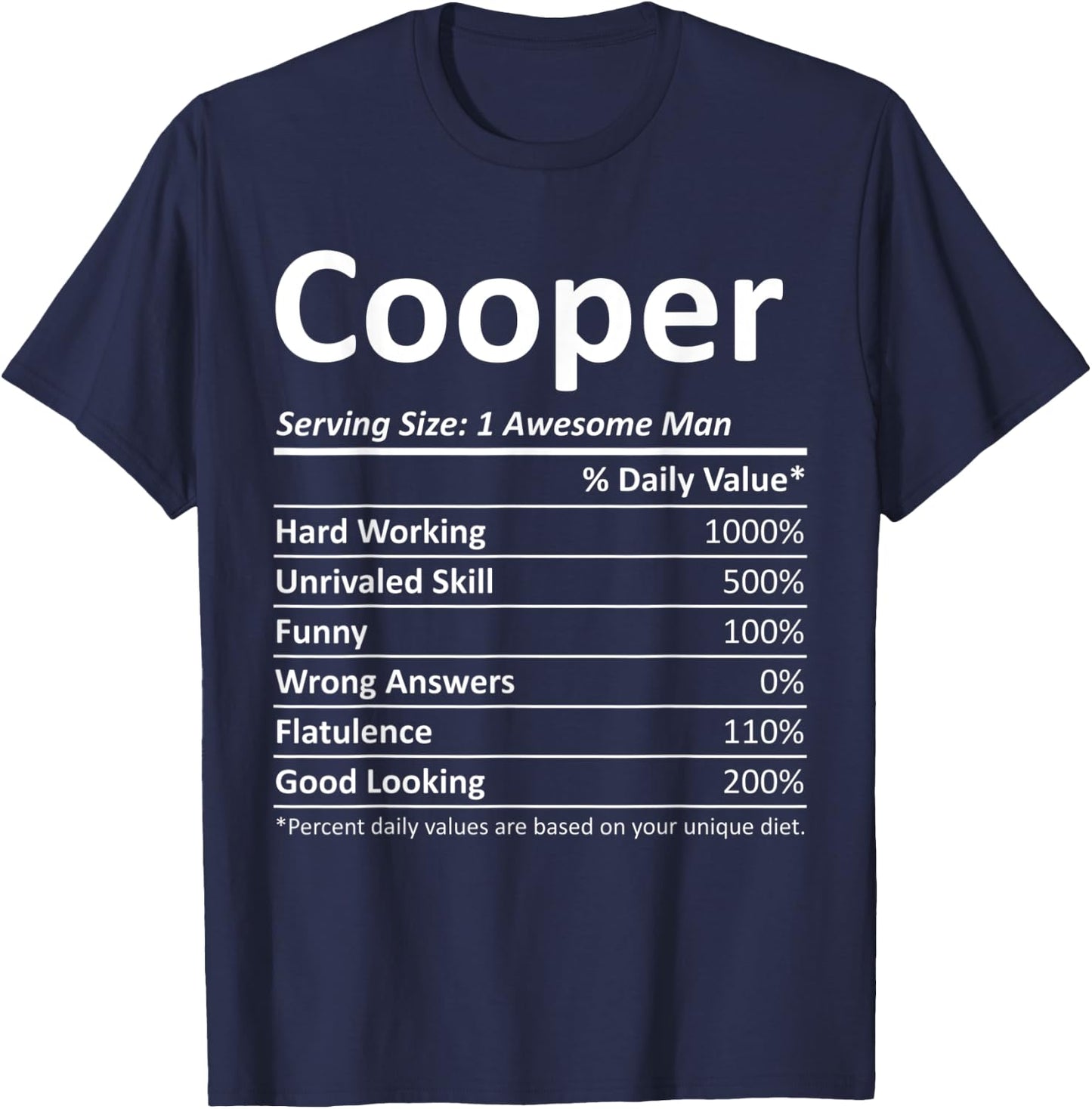 COOPER Nutrition Funny Birthday Personalized Name Gift T-Shirt - T-Shirt | Navy