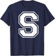 Letter S Capital Alphabet College Varsity Monogram Club T-Shirt - T-Shirt | Navy
