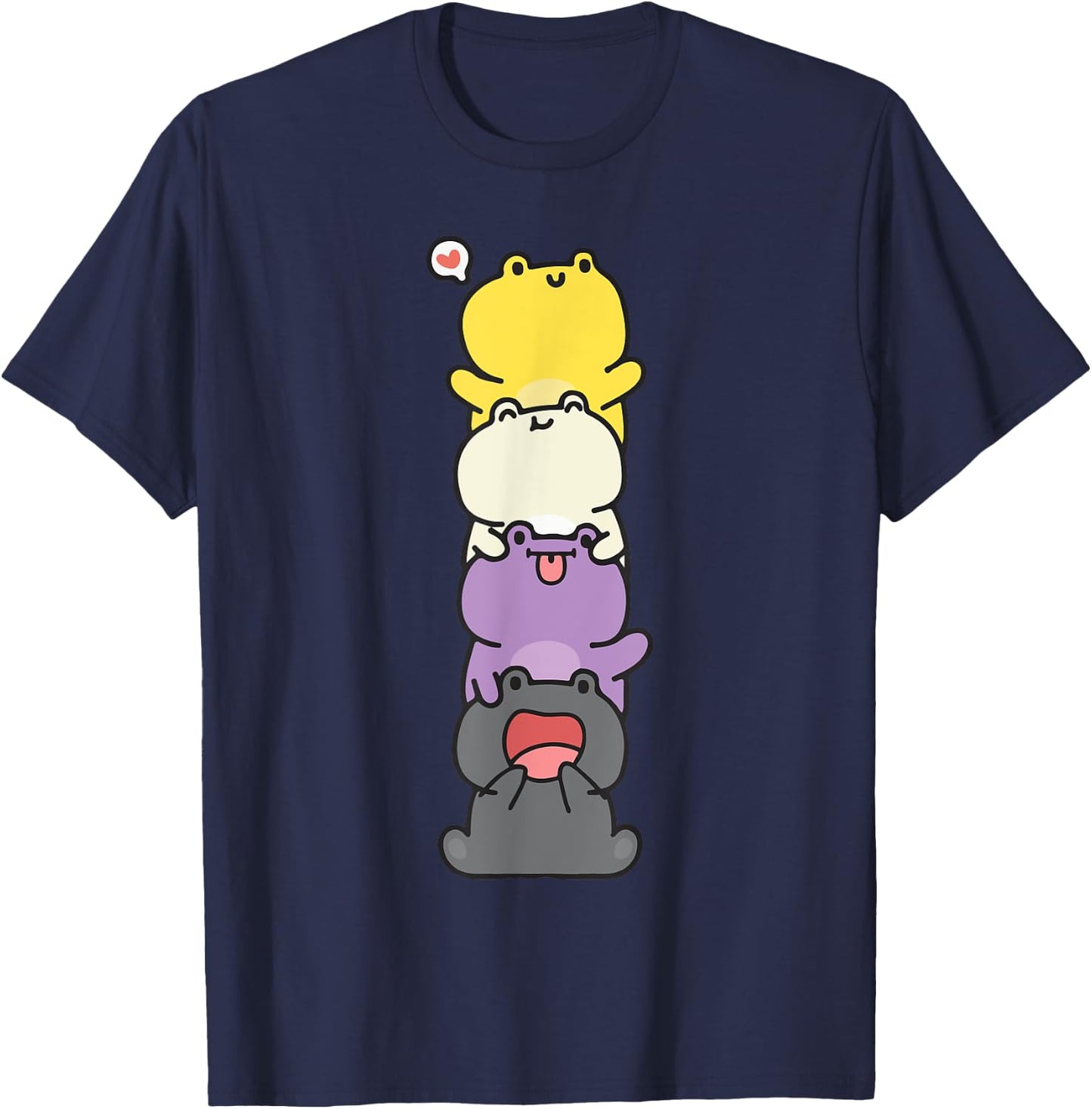 Nonbinary Flag Color Frogs Subtle Enby Pride Cute Aesthetic T-Shirt - T-Shirt | Navy