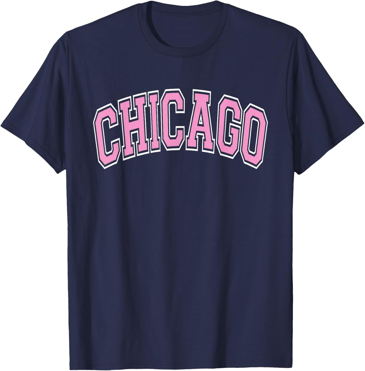 Chicago Arched Pink Text T-Shirt - T-Shirt | Navy