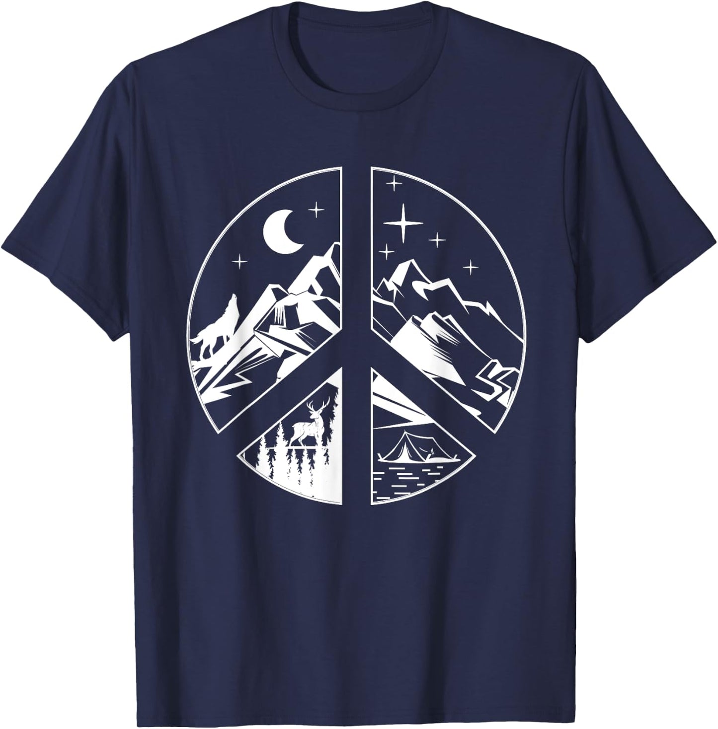 Peace Sign Going Outdoors Mountain Adventure Hiking Hiker T-Shirt - T-Shirt | Navy