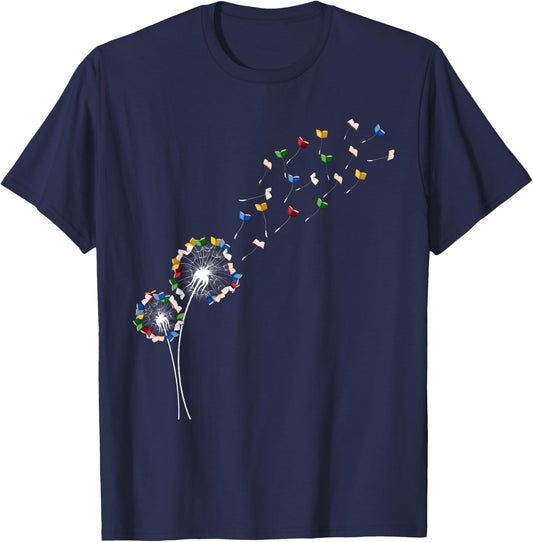 Book Lovers Cute Dandelion With Books Image T-Shirt - T-Shirt | Navy