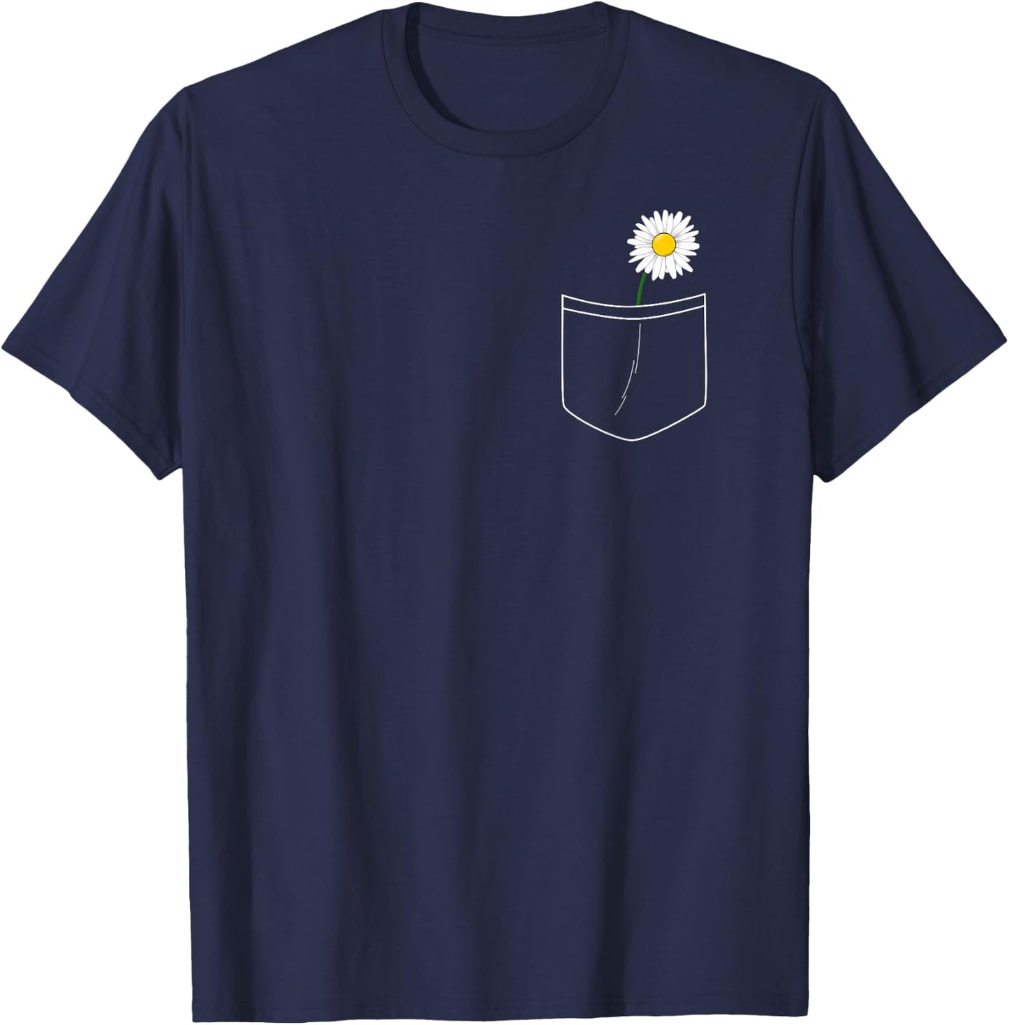 White Daisy Pocket Cute Flower Pocket T-Shirt - T-Shirt | Navy