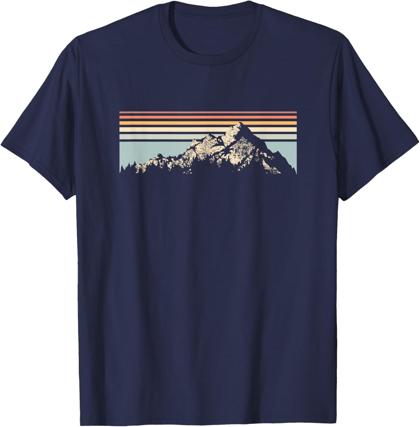 Mountain Sunset Stripe Rainbow Outdoors Nature Hiking Fan T-Shirt - T-Shirt | Navy