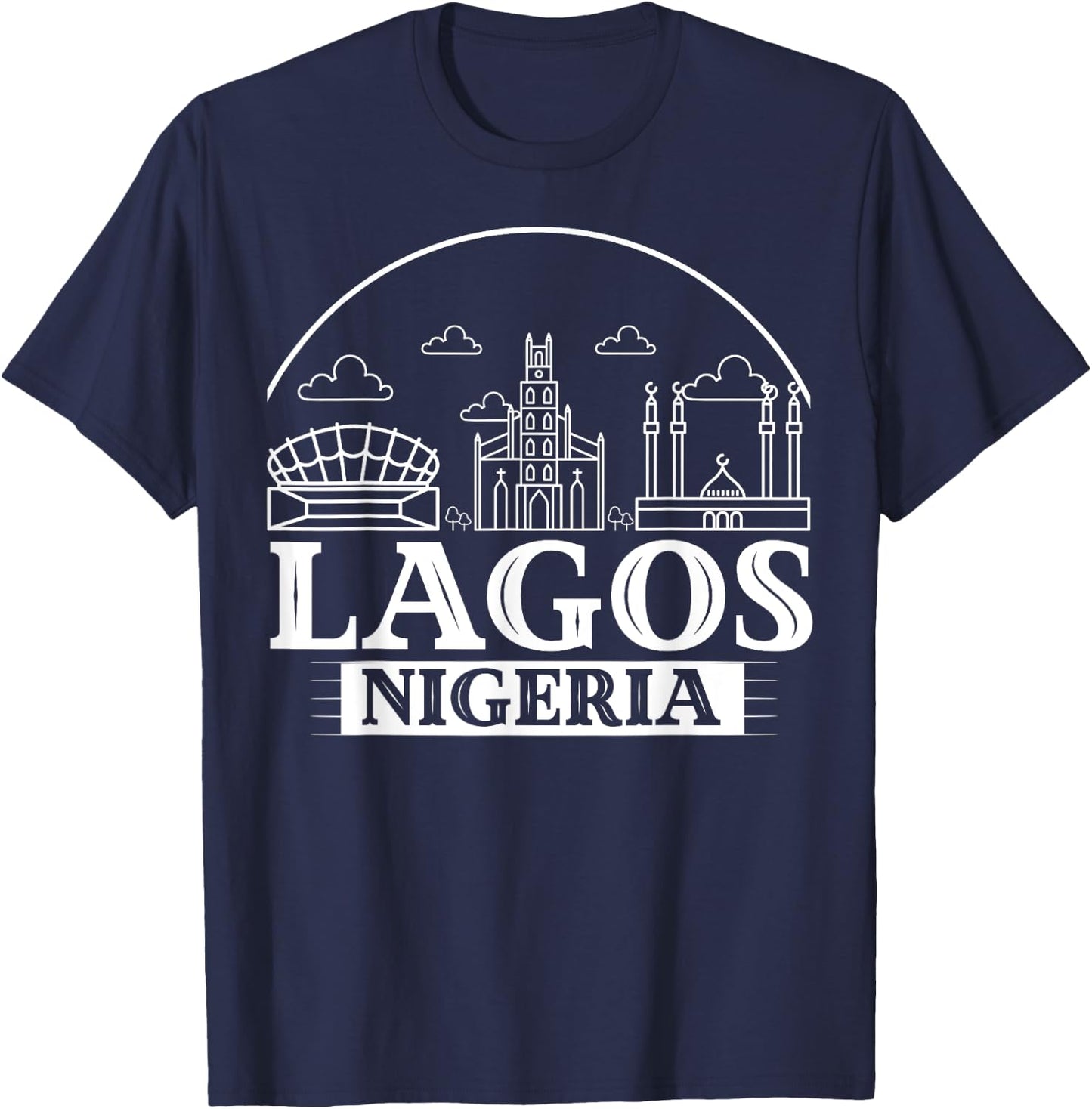 Lagos Nigeria City Skyline Map Travel T-Shirt - T-Shirt | Navy