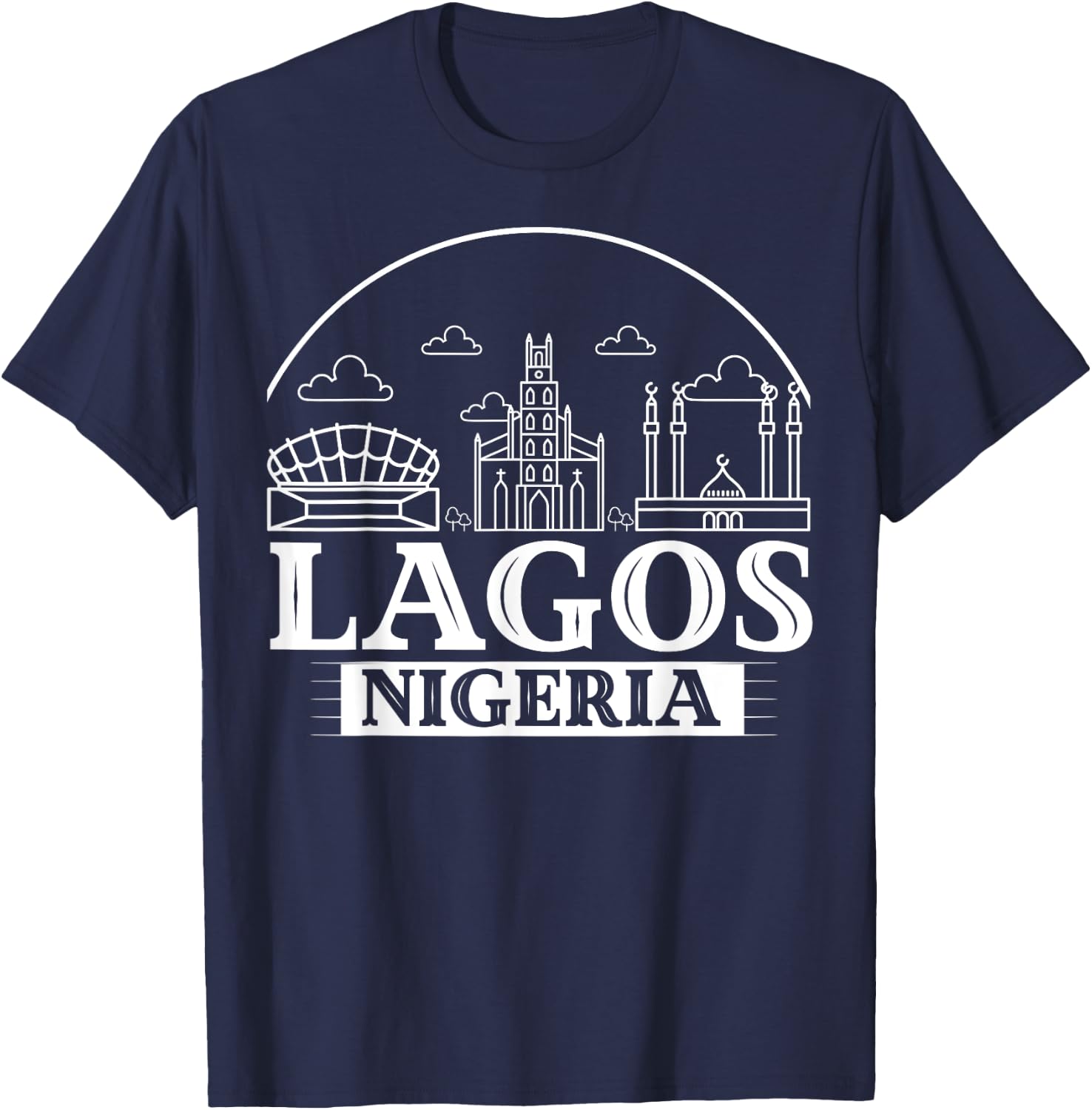 Lagos Nigeria City Skyline Map Travel T-Shirt - T-Shirt | Navy