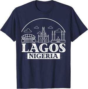 Lagos Nigeria City Skyline Map Travel T-Shirt - T-Shirt | Navy