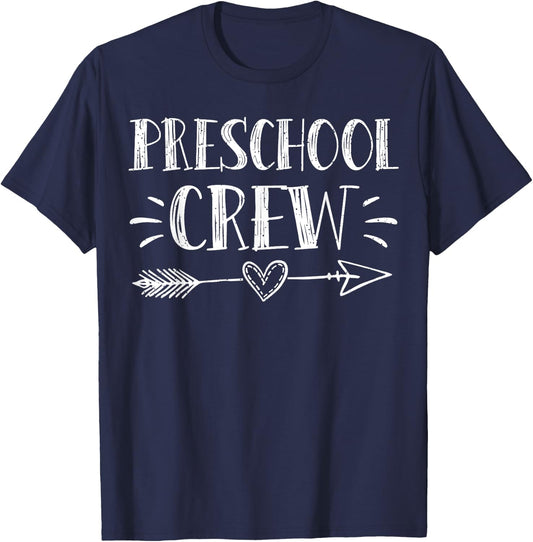 Preschool Crew 1st Day Of School Preschool Teacher Team Women Girls Kids T-Shirt - T-Shirt | Navy