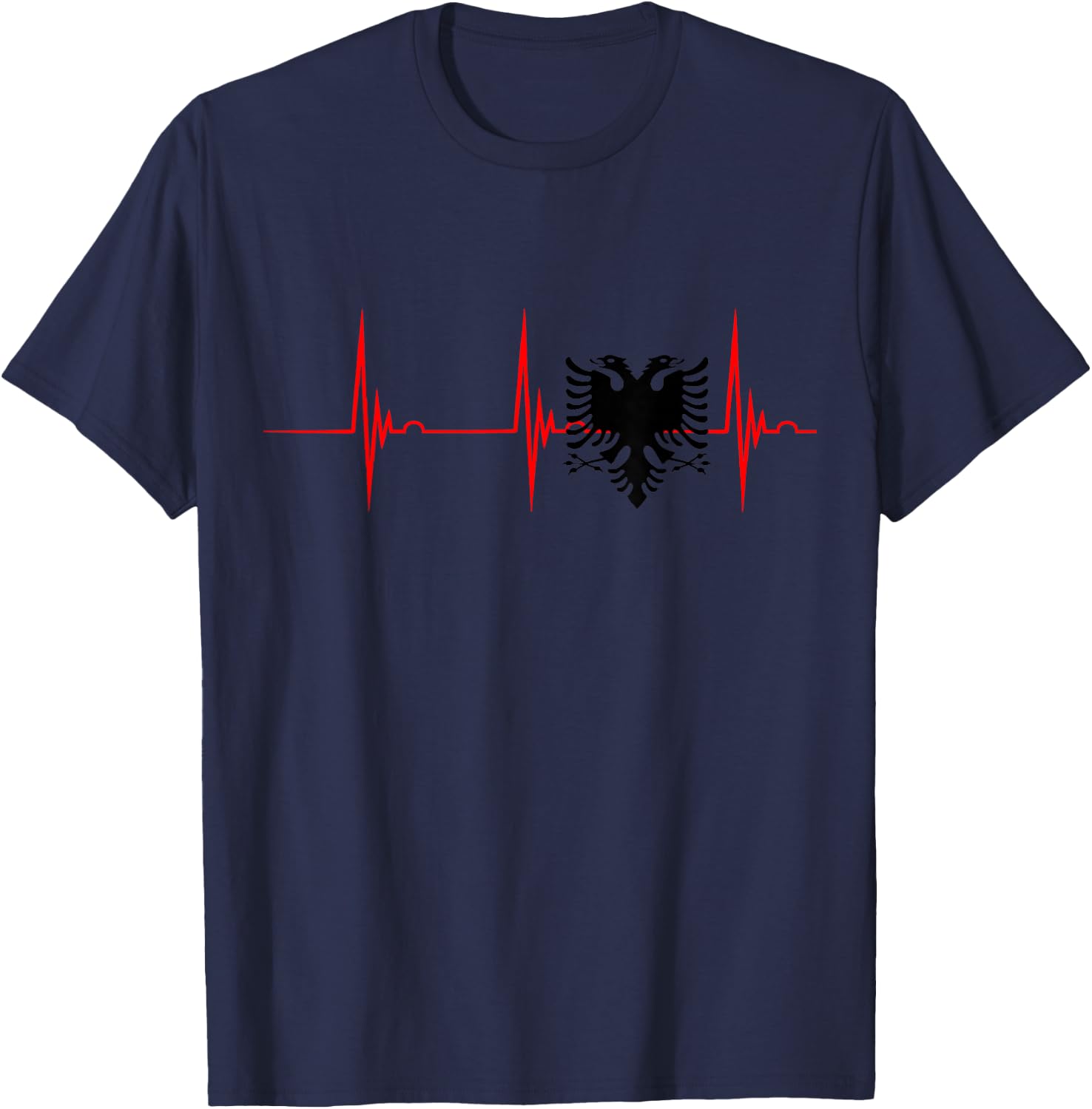 Coole Shqiperia Albanische Albaner Albania Albanian Heartbeat ECG Pulse Albanian Eagle Pride T-Shirt - T-Shirt | Navy