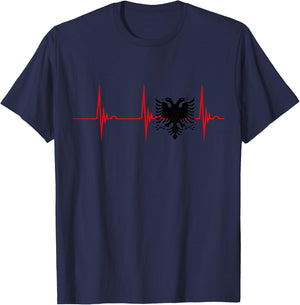 Coole Shqiperia Albanische Albaner Albania Albanian Heartbeat ECG Pulse Albanian Eagle Pride T-Shirt - T-Shirt | Navy
