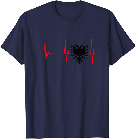 Coole Shqiperia Albanische Albaner Albania Albanian Heartbeat ECG Pulse Albanian Eagle Pride T-Shirt - T-Shirt | Navy