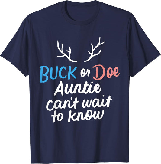 Buck or Doe Auntie Can't Wait to Know Gender Reveal Party T-Shirt - T-Shirt | Navy