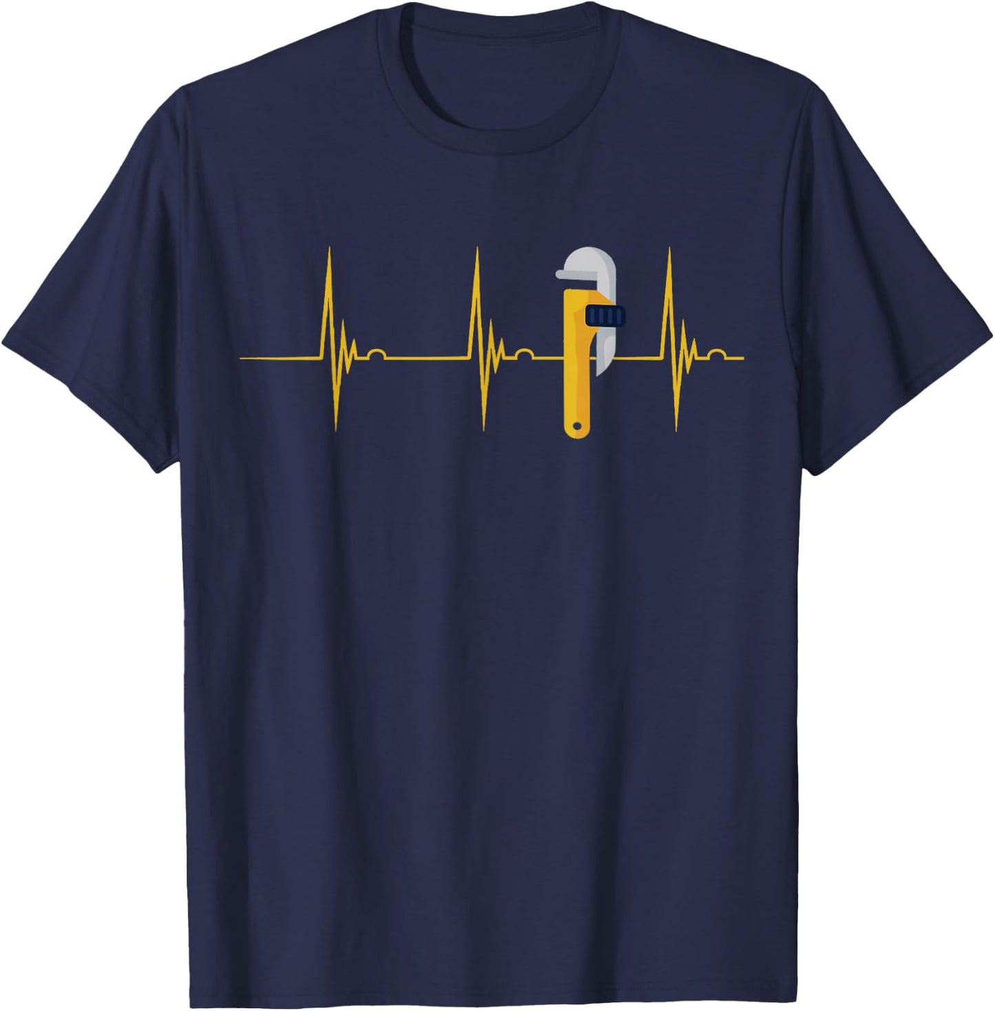 Plumber Plumber Pipe Wrench Heartbeat ECG Pulse Spengler T-Shirt - T-Shirt | Navy