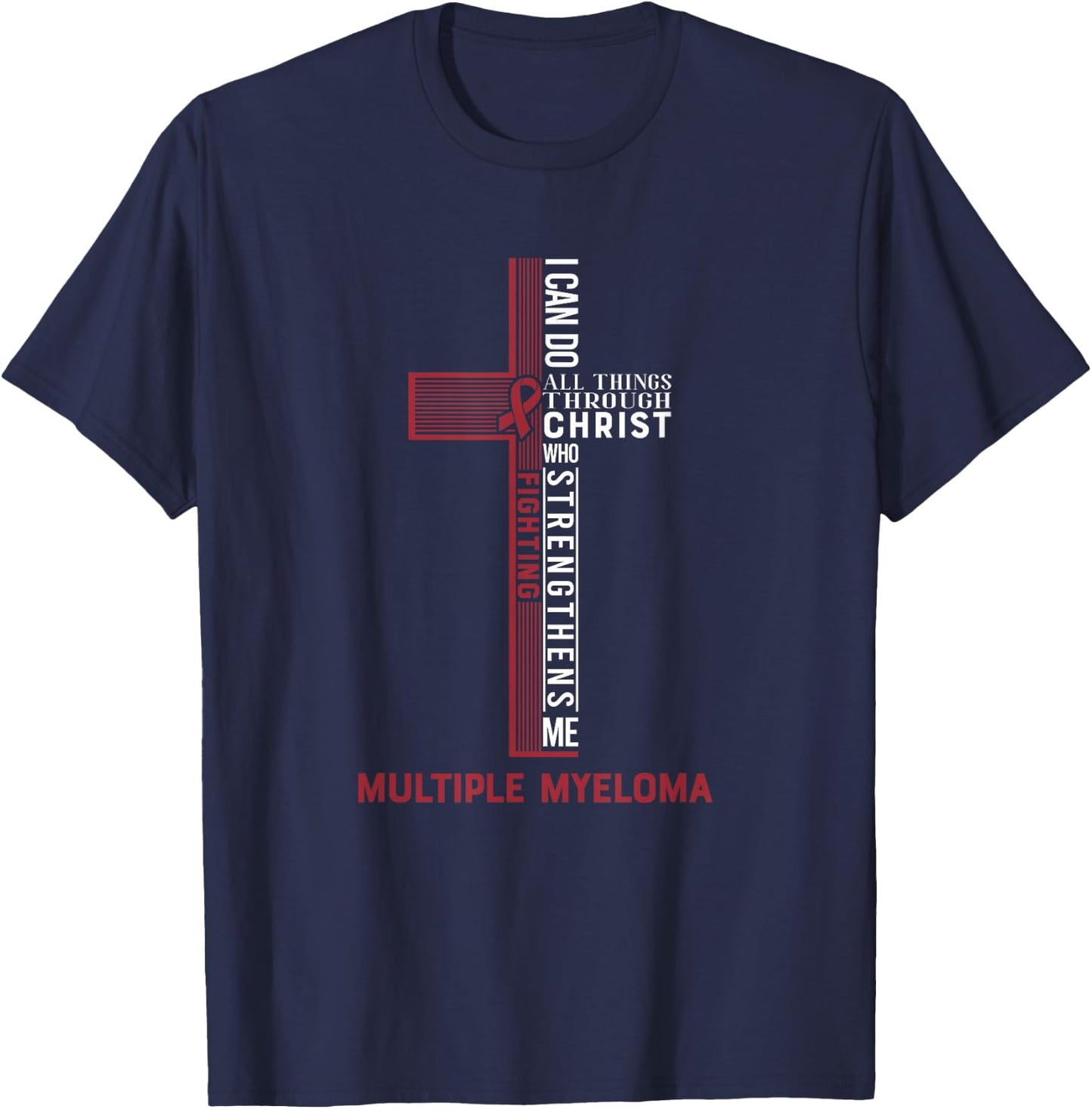 Multiple Myeloma Fight Cancer Ribbon T-Shirt - T-Shirt | Navy