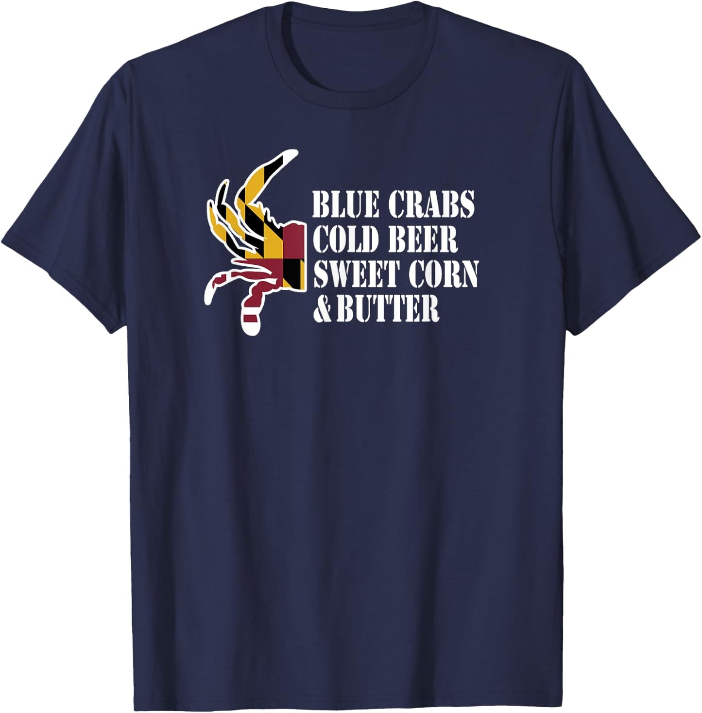 Maryland Crab Blue Crabs & Beer Mean Summertime Feasts T-Shirt - T-Shirt | Navy