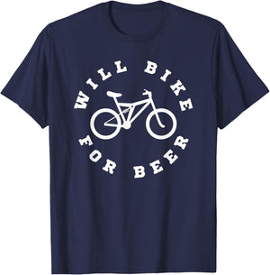 Will Bike For Beer Funny Bikers Cyclist Beer Lover T-Shirt - T-Shirt | Navy