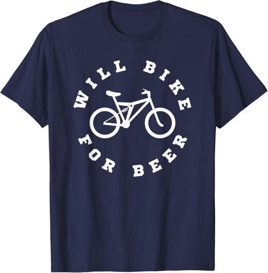 Will Bike For Beer Funny Bikers Cyclist Beer Lover T-Shirt - T-Shirt | Navy