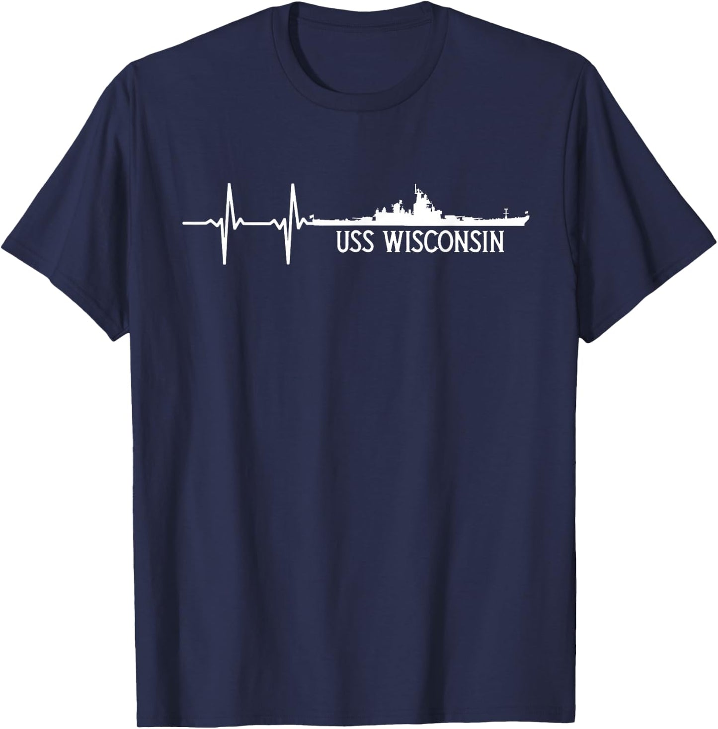 EKG Heartbeat USS Wisconsin BB-64 Battleship T-Shirt - T-Shirt | Navy
