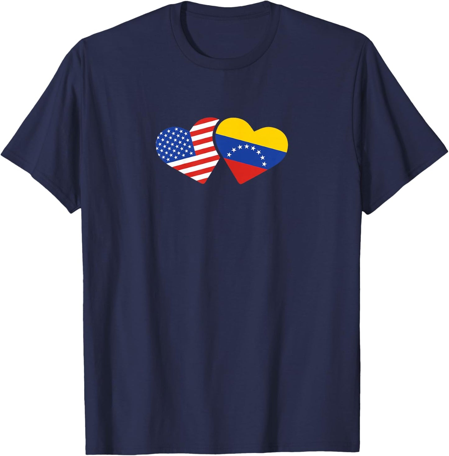 USA Venezuela Flag Hearts T Shirt Venezuelan American Love T-Shirt - T-Shirt | Navy