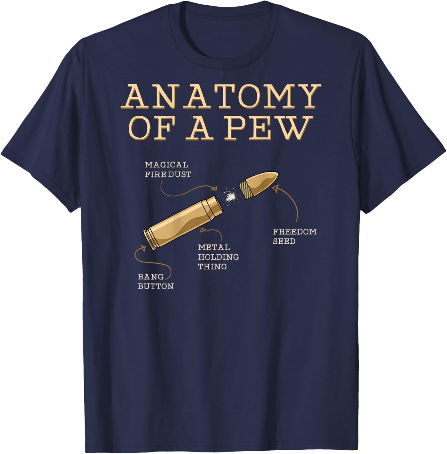 Funny Anatomy Of A Pew - Ammo Gun - Amendment Meme (on back) T-Shirt - T-Shirt | Navy