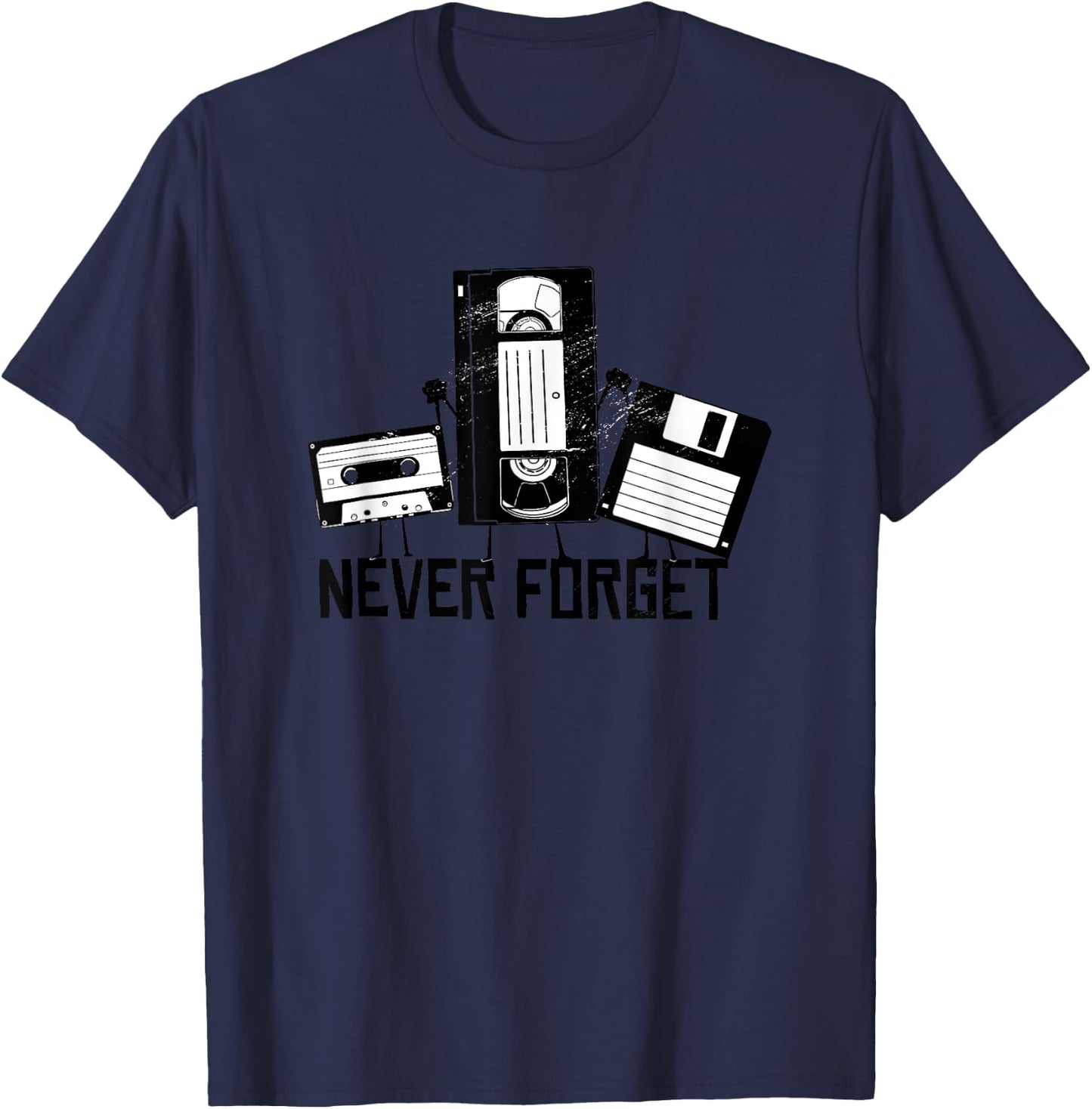 Never Forget Retro VCR Cassette Tape Floppy Disk T-Shirt - T-Shirt | Navy