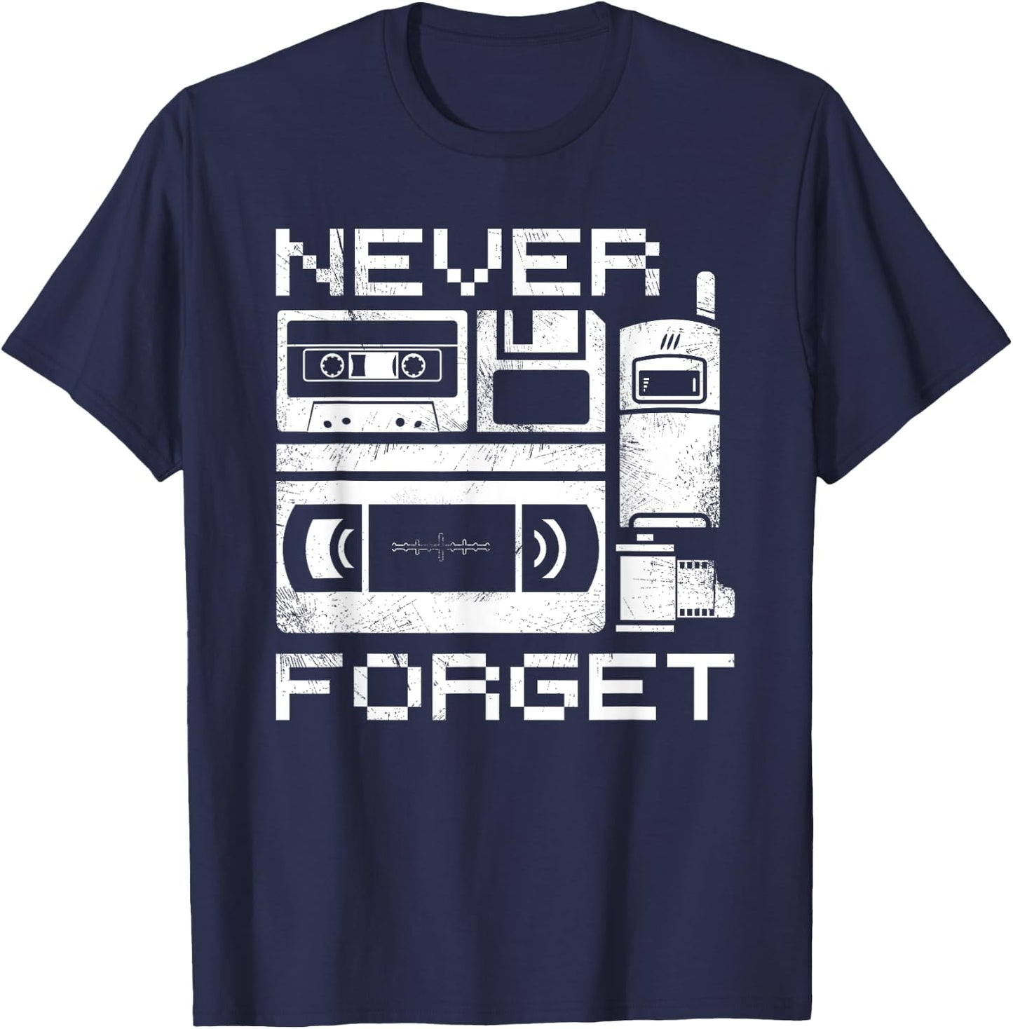 Never Forget The 90's Floppy Disk Flip Phones VHS Cassette T-Shirt - T-Shirt | Navy