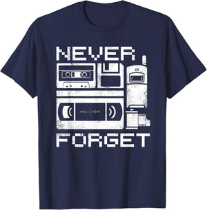 Never Forget The 90's Floppy Disk Flip Phones VHS Cassette T-Shirt - T-Shirt | Navy