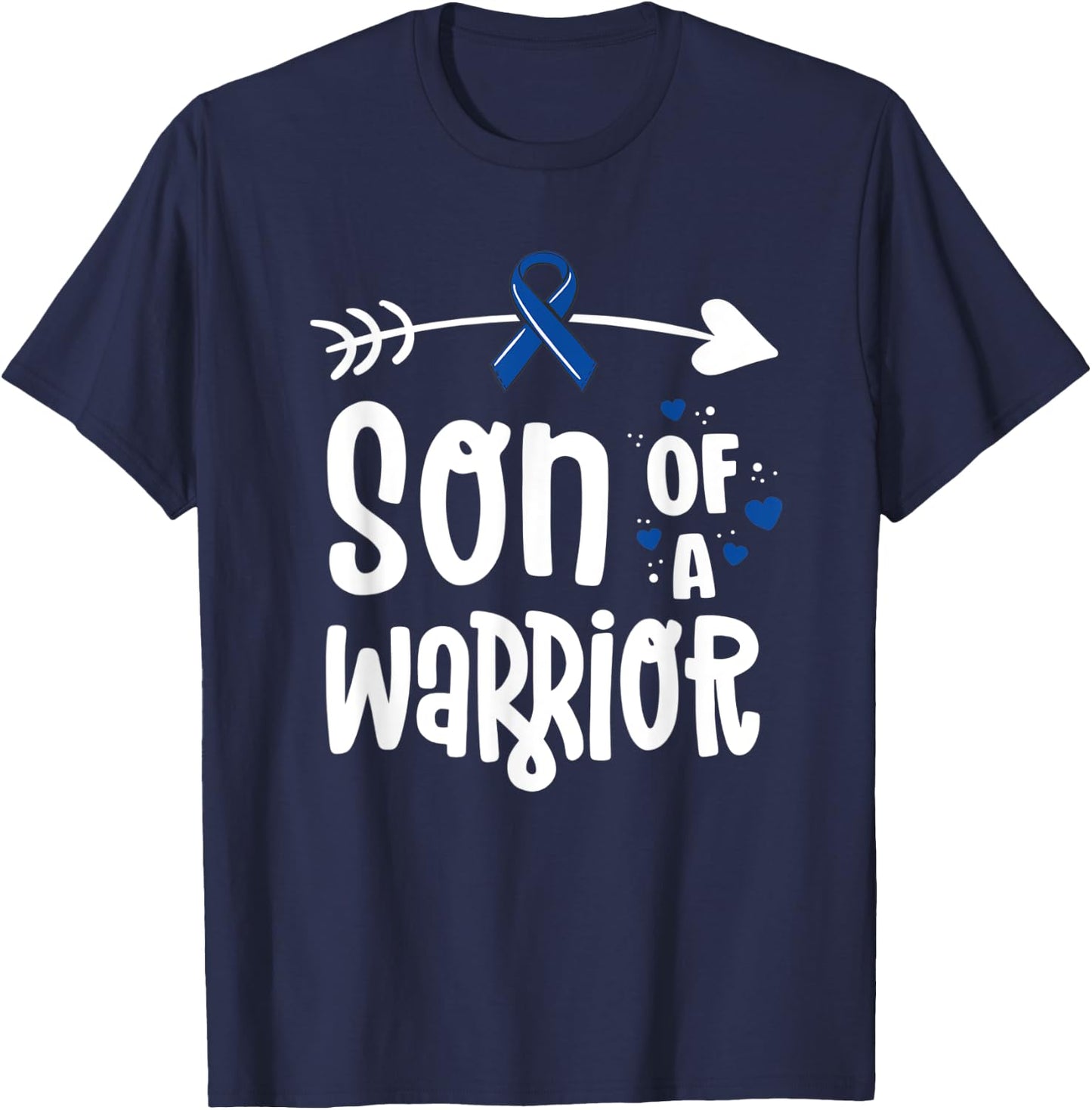 Colon Cancer Awareness Blue Dad Husband Fighter Warrior T-Shirt - T-Shirt | Navy