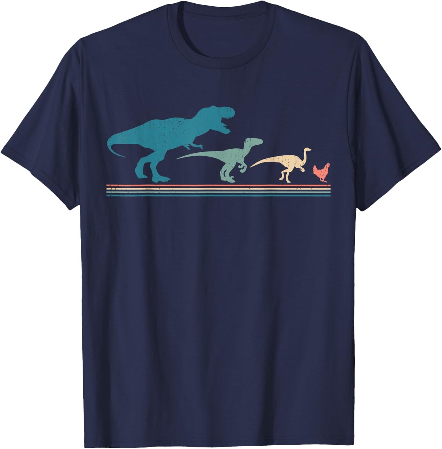 Dinosaur Chicken Evolution Funny Vintage Retro 70S T-Shirt - T-Shirt | Navy