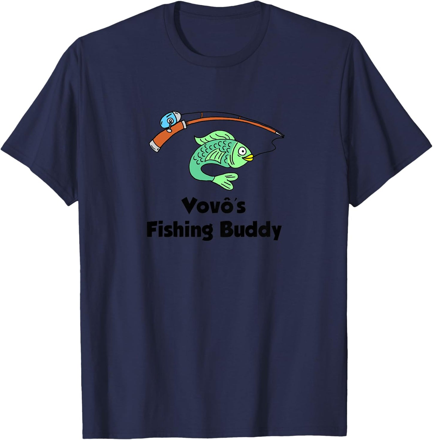 Kids Vovo's Fishing Buddy Portuguese Grandfather Grandchild T-Shirt - T-Shirt | Navy