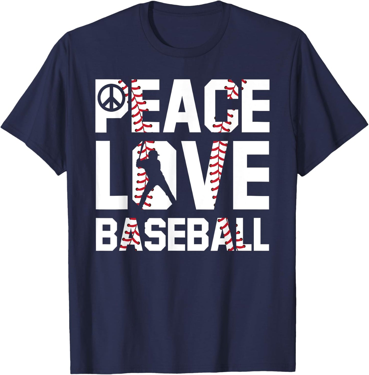 Peace Love Baseball For Soft Ball Fans Baseball T-Shirt - T-Shirt | Navy