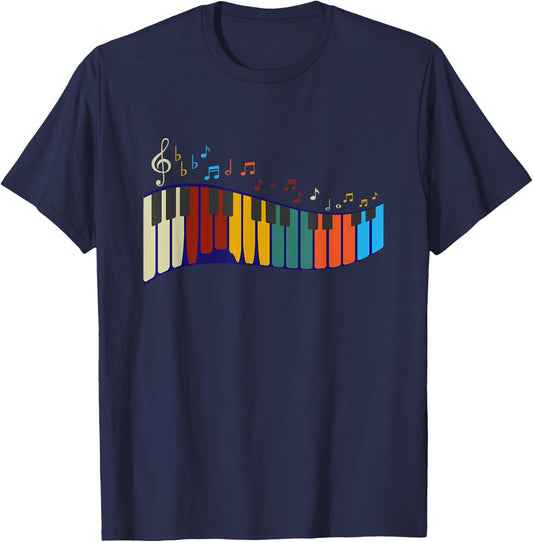 Music Notes Pianist Gift Colorful Piano T-Shirt - T-Shirt | Navy