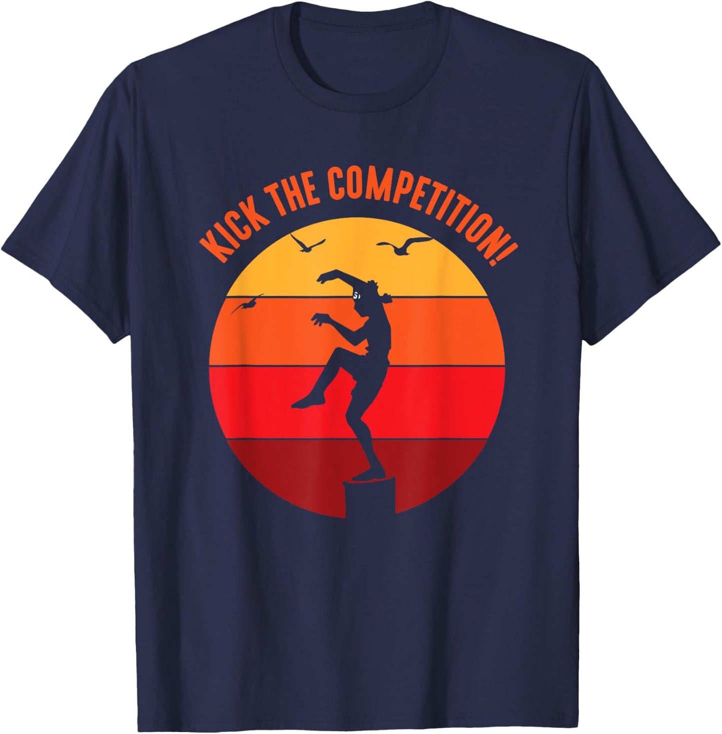 Karate Teen Kid Vintage Sunset On Pacific Ocean Beach T-Shirt - T-Shirt | Navy