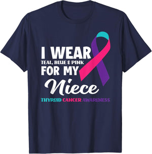 I Wear Teal Blue & Pink For My Niece Thyroid Cancer T-Shirt - T-Shirt | Navy