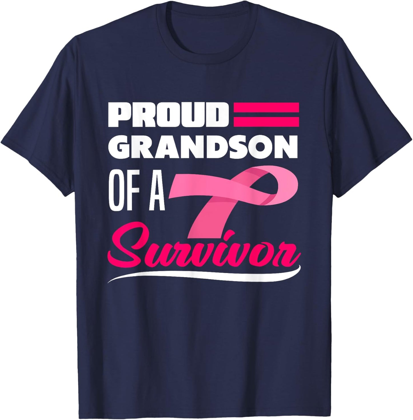 Proud Grandson Of A Survivor Grandma Breast Cancer T-Shirt - T-Shirt | Navy