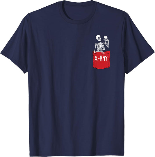 X-Ray Radiologic Technologist Funny Skeleton Pocket Rad Tech T-Shirt - T-Shirt | Navy