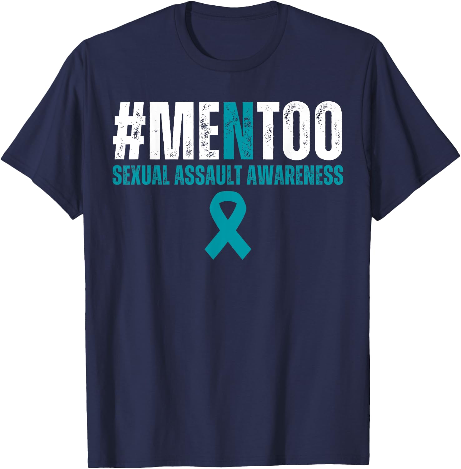 Men Too #MenToo Sexual Assault Awareness Month Teal Ribbon T-Shirt - T-Shirt | Navy