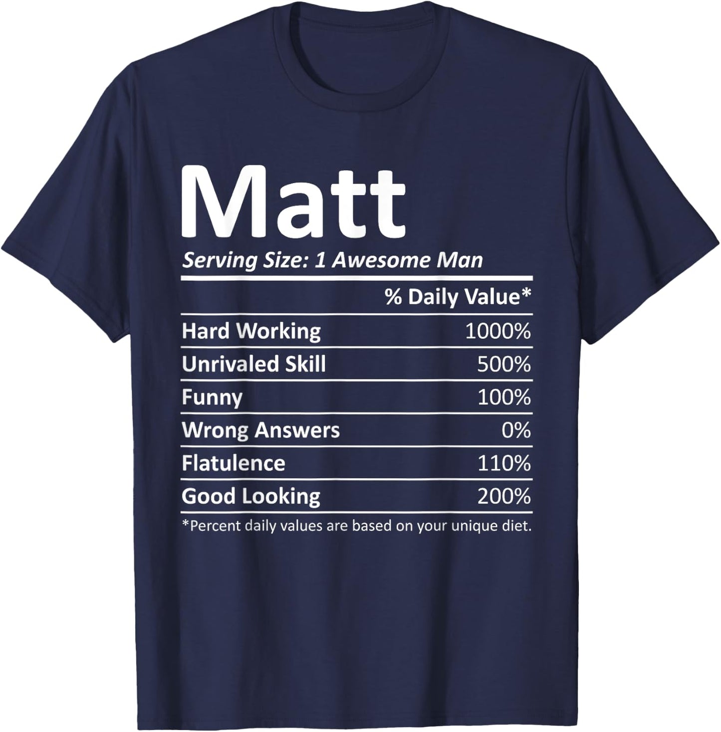 Custom Christmas Father's Day Men Nutrition Facts Matt Nutrition Funny Birthday Personalized Name Gift T-Shirt - T-Shirt | Navy