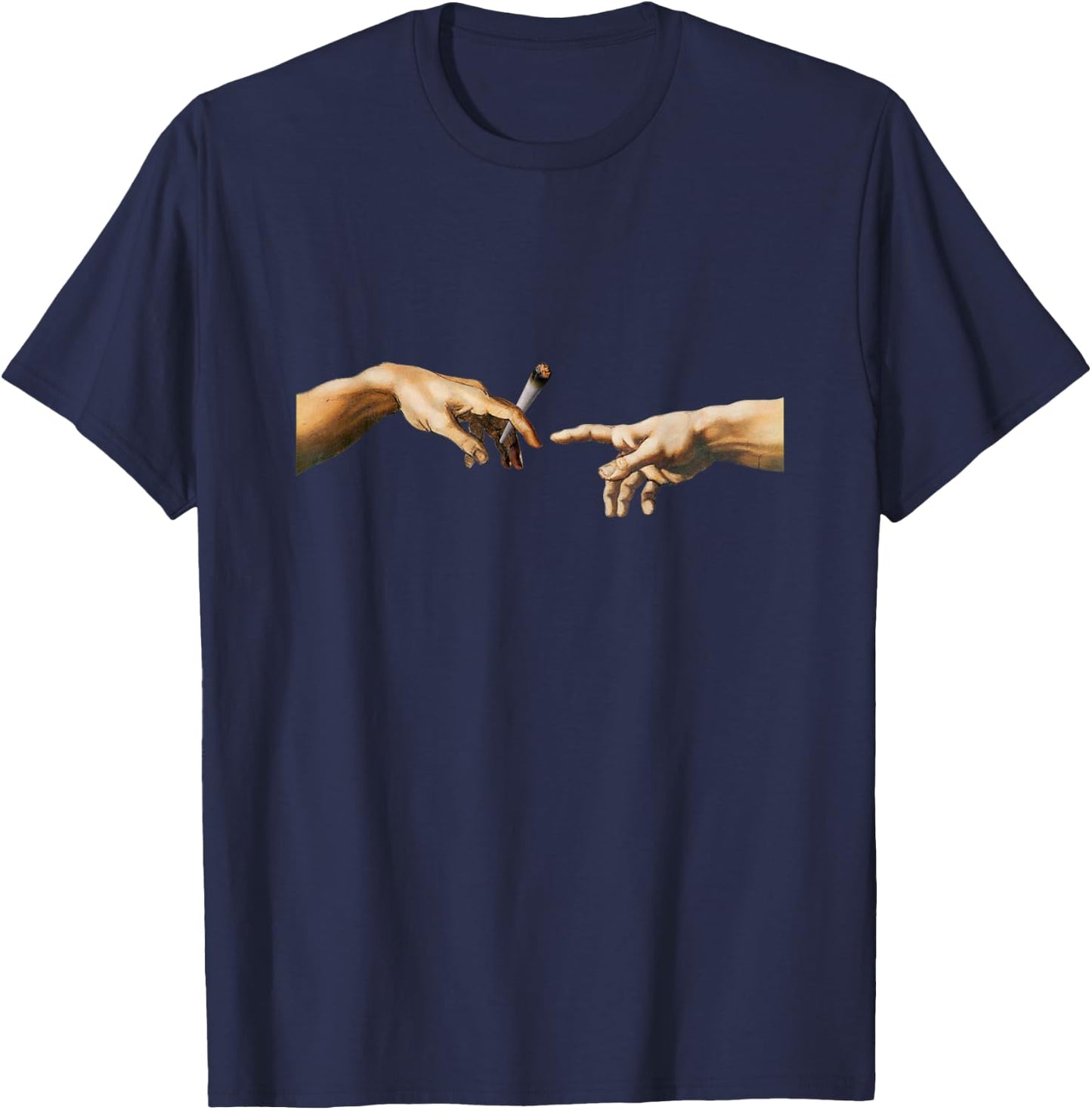 420 The Creation of Adam Michelangelo Weed Joint Vintage T-Shirt - T-Shirt | Navy