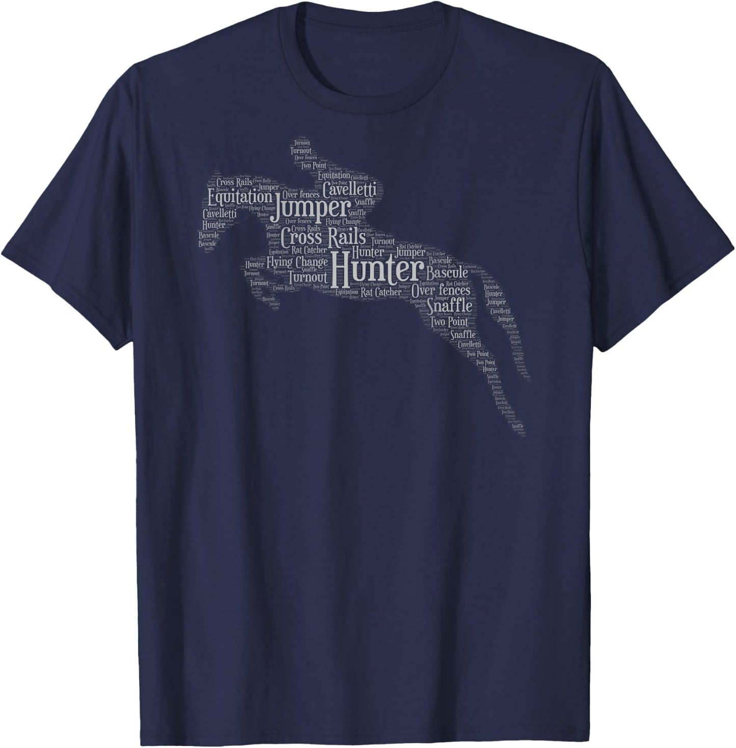 Horse Lovers and Gifts Hunter Jumper Equestrian Black -Adults Classic Fit Short Sleeve S T-Shirt - T-Shirt | Navy
