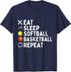 Eat Sleep Softball Basketball Repeat Funny Softball T-Shirt - T-Shirt | Navy