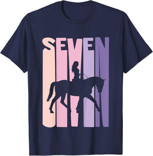 7th Birthday Gift Horse Rider Fan 7 Years Girls T-Shirt - T-Shirt | Navy