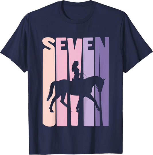 7th Birthday Gift Horse Rider Fan 7 Years Girls T-Shirt - T-Shirt | Navy