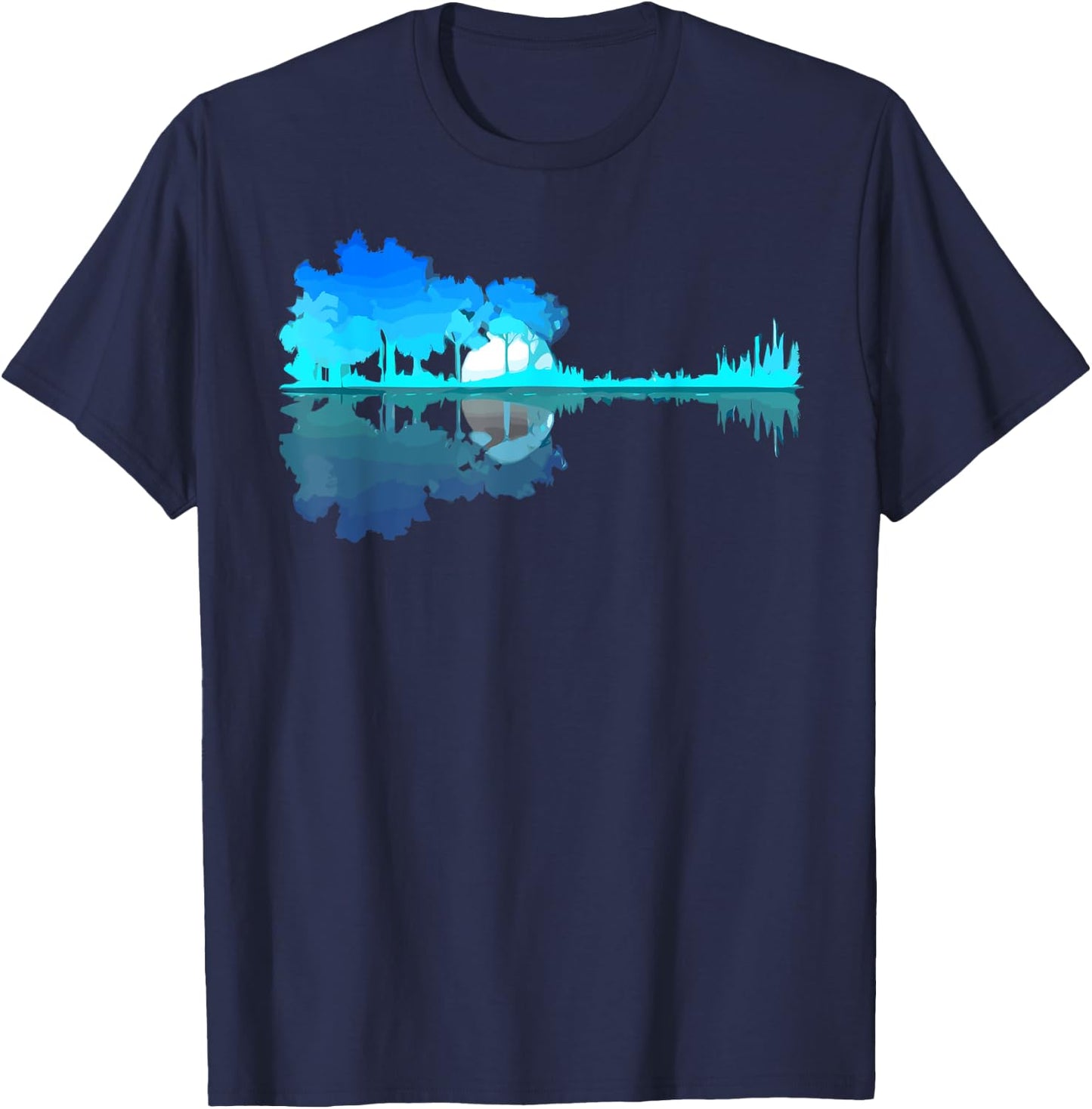 Guitar Lake Reflection Guitarist Music Love Guitar Musician T-Shirt - T-Shirt | Navy