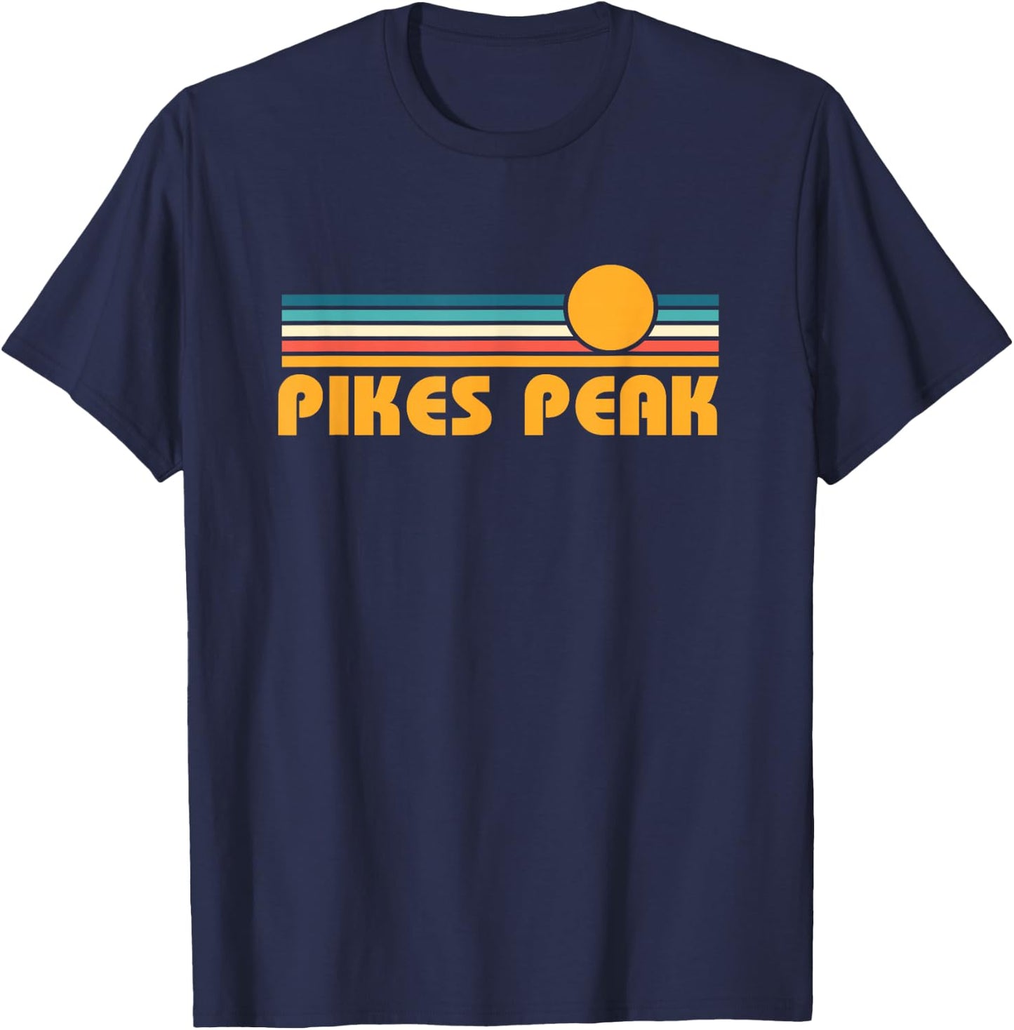 Retro Pikes Peak Colorado Sunset T-Shirt - T-Shirt | Navy