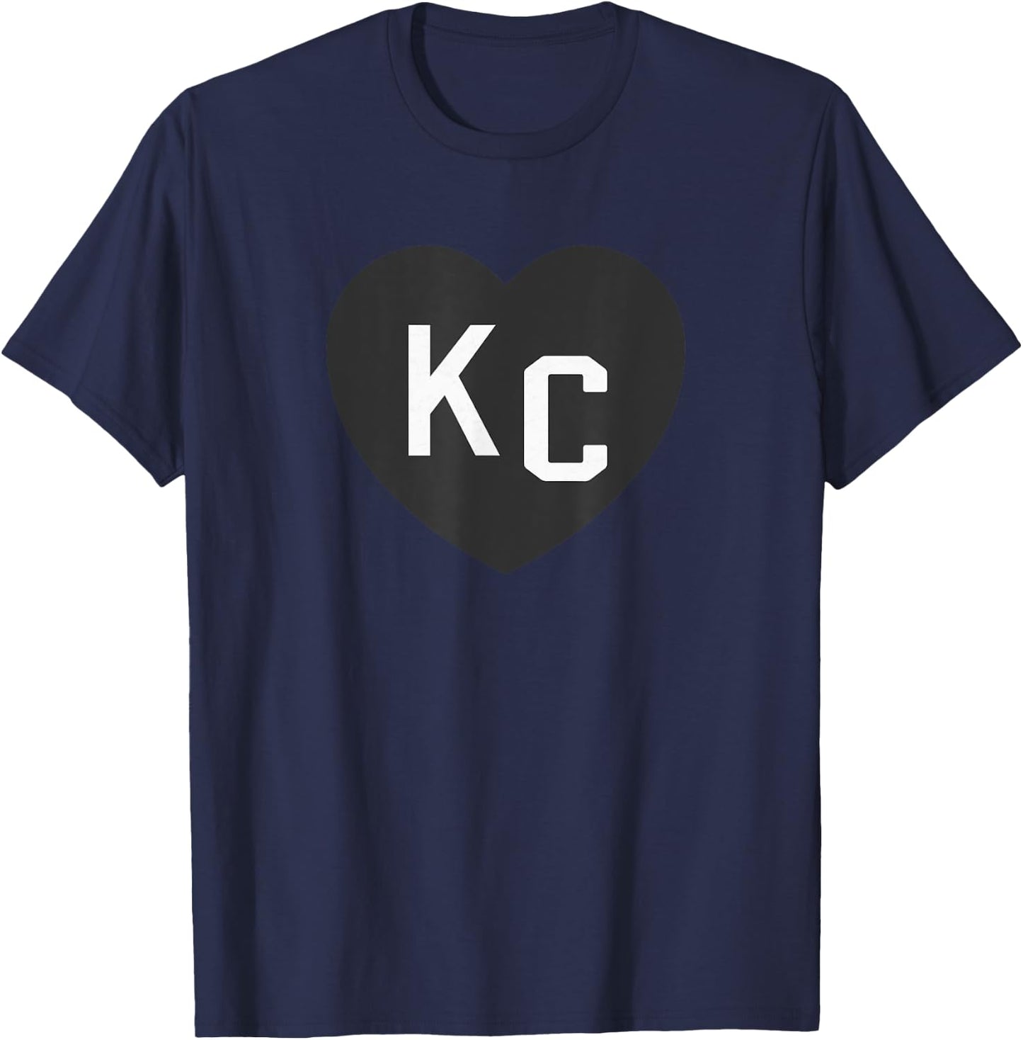Kansas City Hearts KC 2-Letter Heart (Love) - Black, -Adult, Short Sleeve, Small, , Modern, Letter Print, T Back, Casual, 1 Count T-Shirt - T-Shirt | Navy