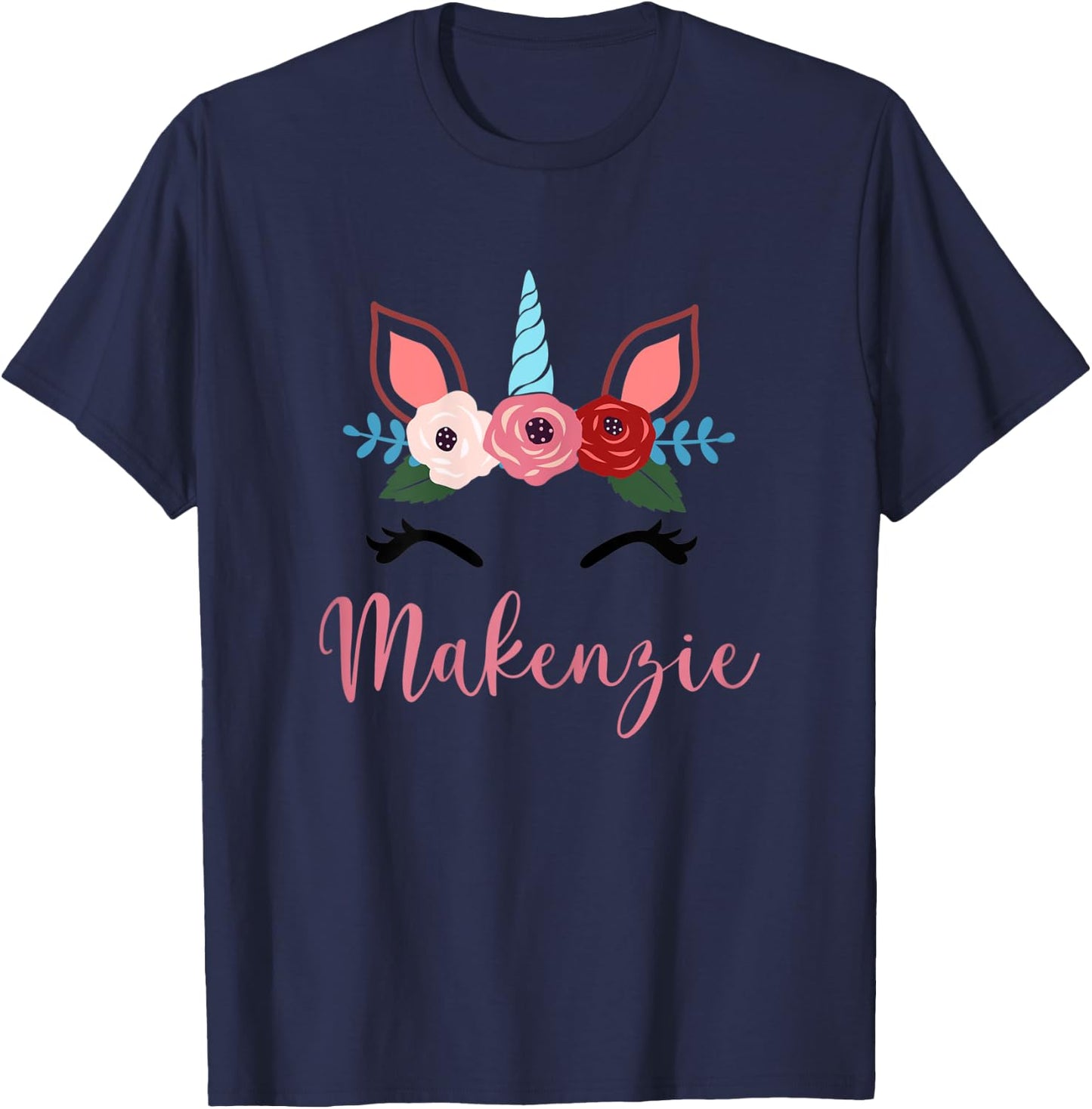 Cute Makenzie Magical Floral Unicorn For Girls T-Shirt - T-Shirt | Navy