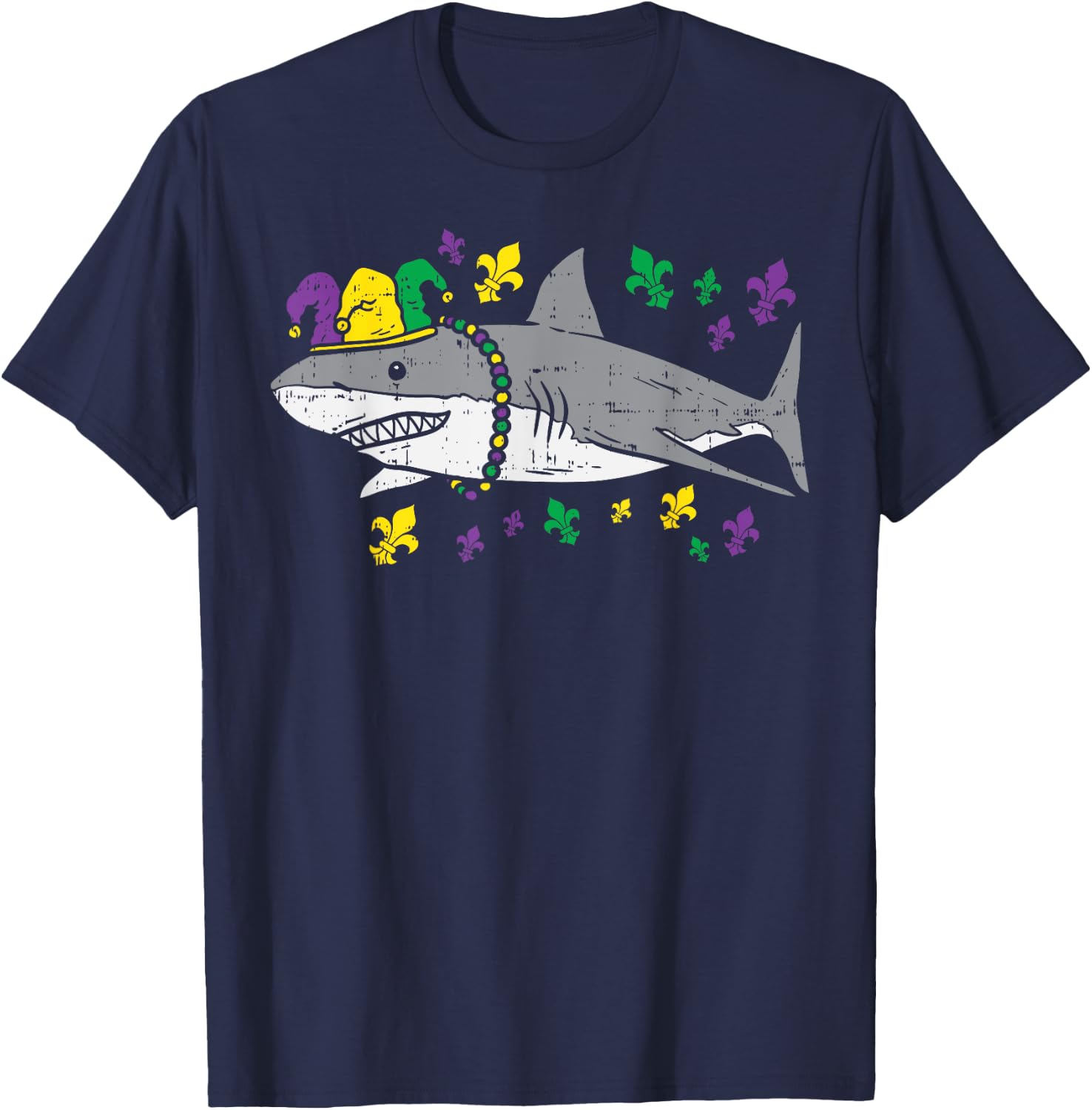 Jester Shark Animal Lover Funny Mardi Gras Carnival Boys T-Shirt - T-Shirt | Navy