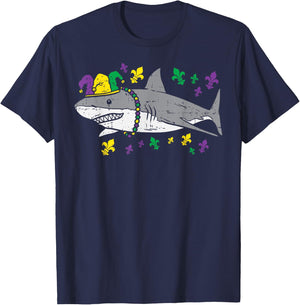 Jester Shark Animal Lover Funny Mardi Gras Carnival Boys T-Shirt - T-Shirt | Navy