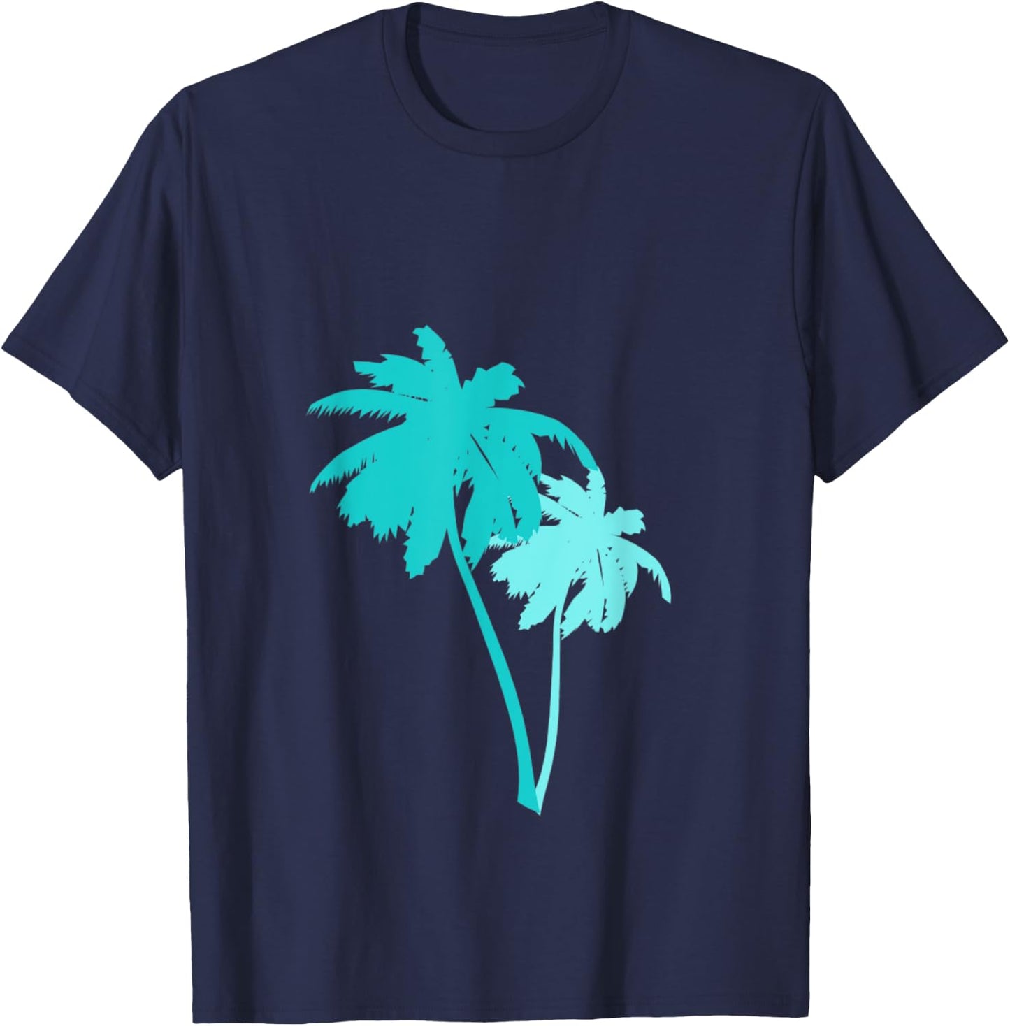 Turquoise Aqua Blue Palm Trees T-Shirt - T-Shirt | Navy